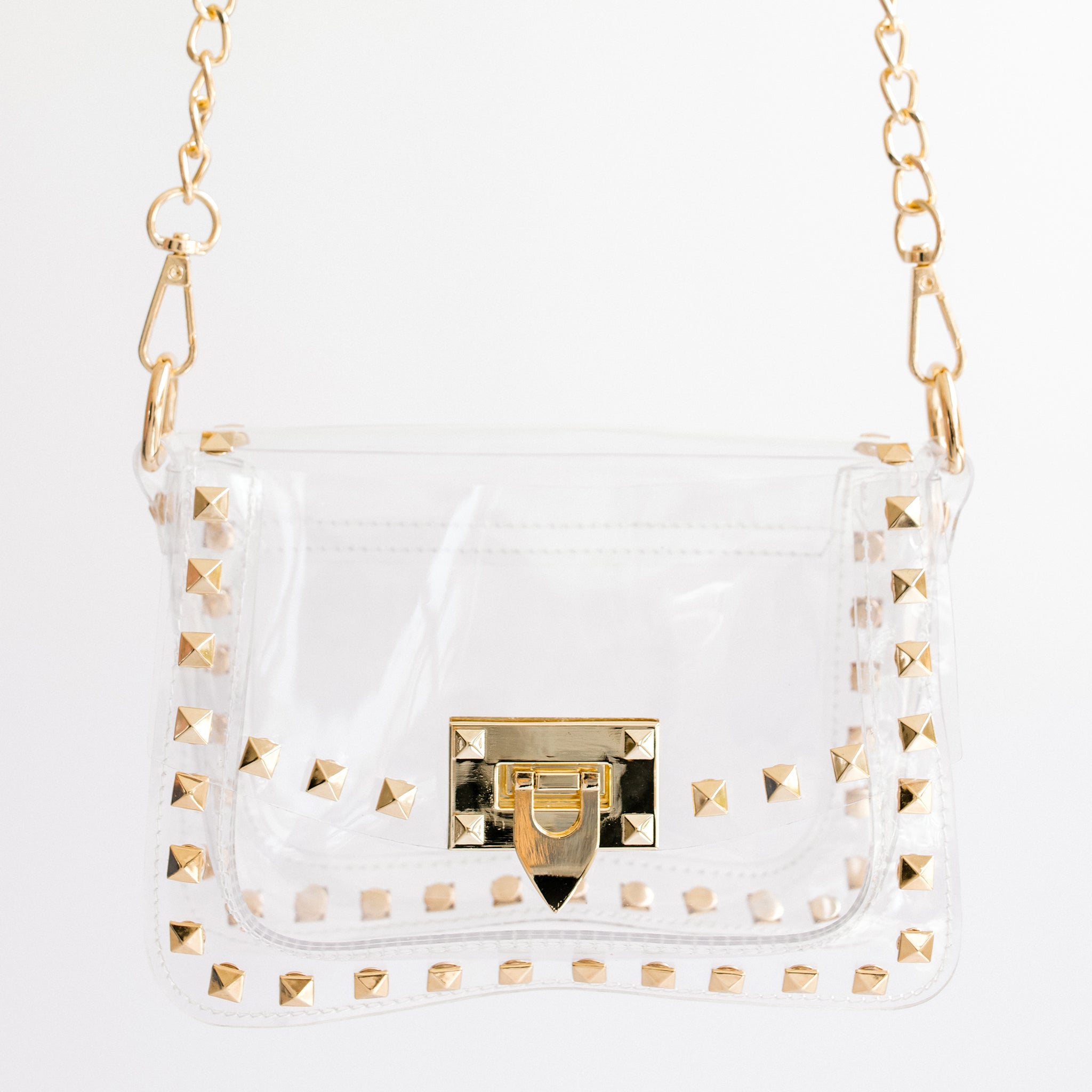 St John tan and clear plastic huge tote & small clutch gold tone key  hanger